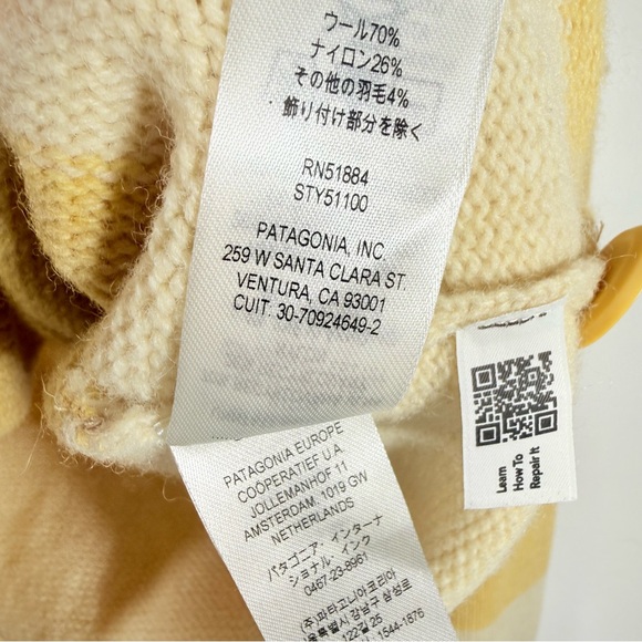 Patagonia Yellow Boxy Rib-Knit Recycled Wool Blend Sweater Cardigan Jacket Large - Picture 9 of 15